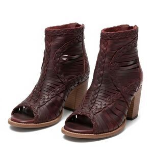 Freebird by Steven Bela Red Wine 100% Leather Ankle Boho Bootie Heels Women's